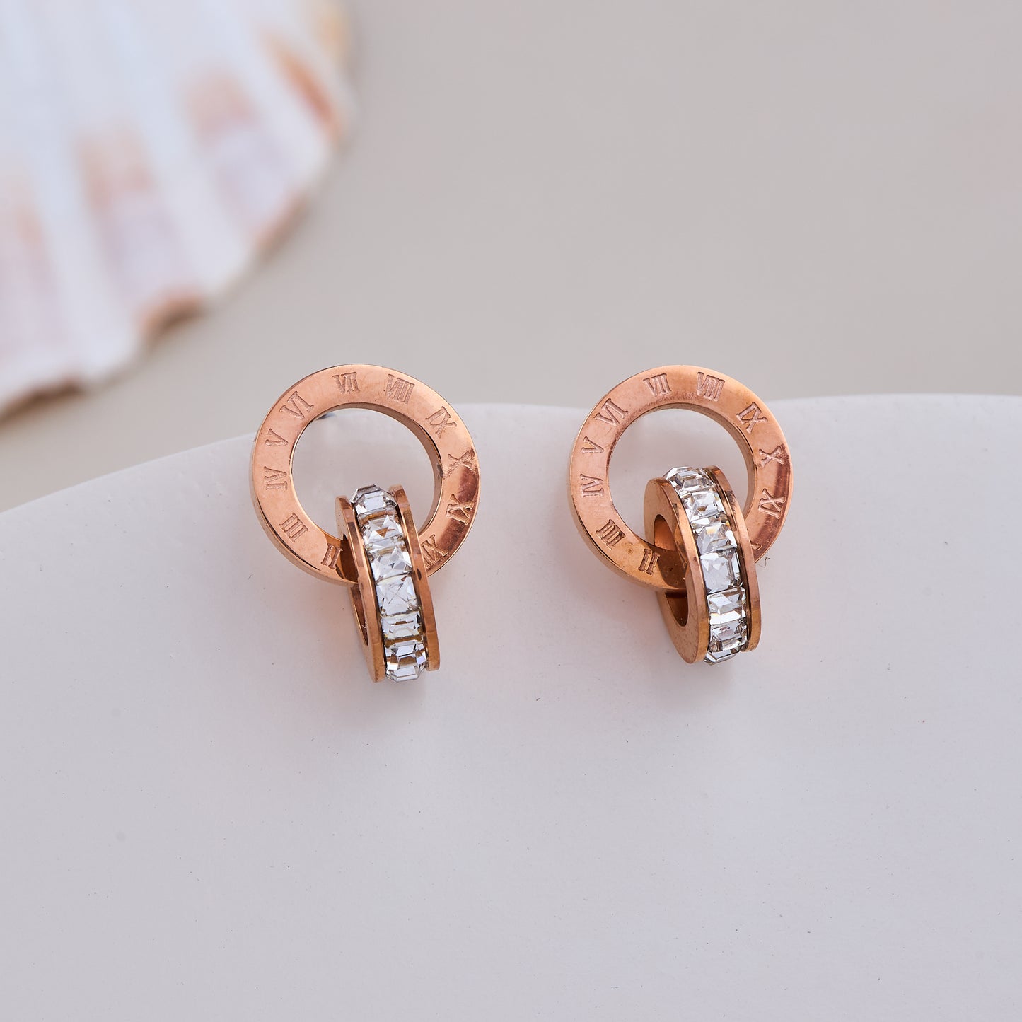Roman Numeral Rose Gold Hoop Earrings