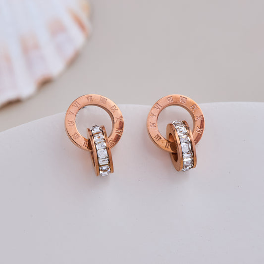 Roman Numeral Rose Gold Hoop Earrings