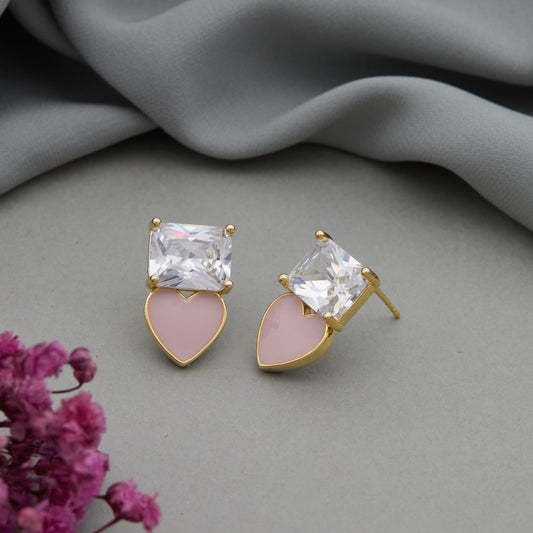 Pink & White Stone Earrings Sparkling Floral Elegance