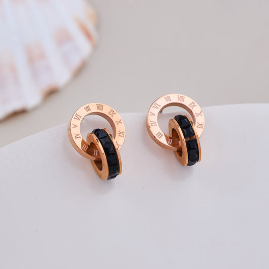 Roman Numeral Black Stone Hoop Earrings