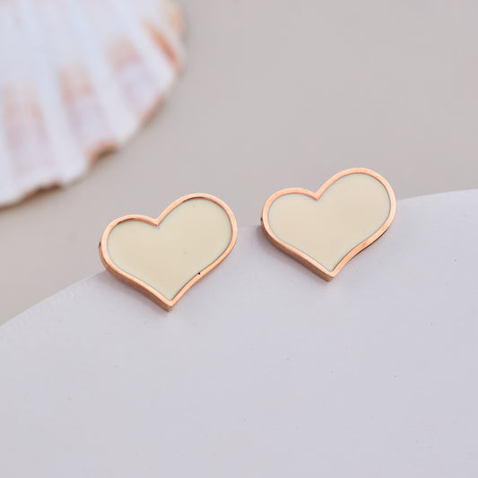 Cream Heart Stud Earrings
