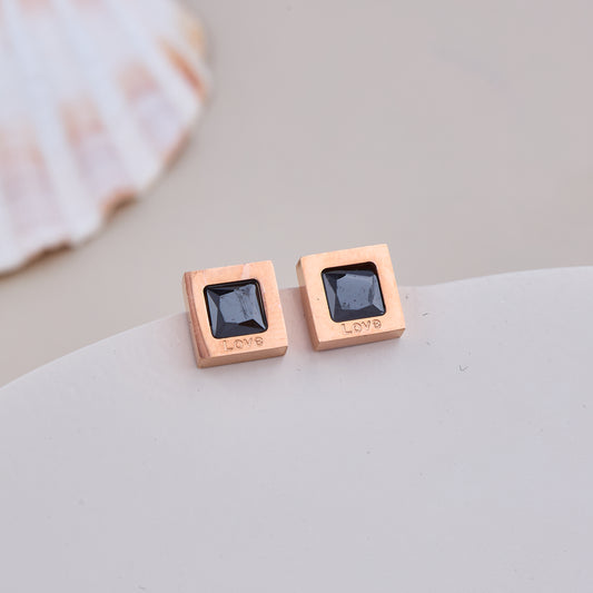 Black Love Square Stud Earrings