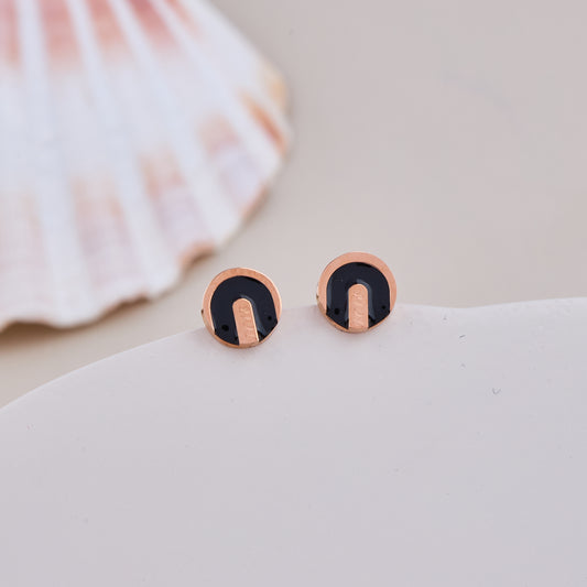 Black Half Moon Stud Earrings