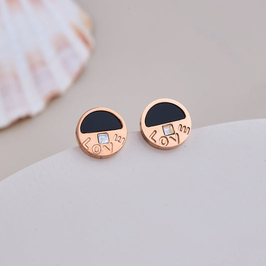 Rose Gold Love Engraved Stud Earrings