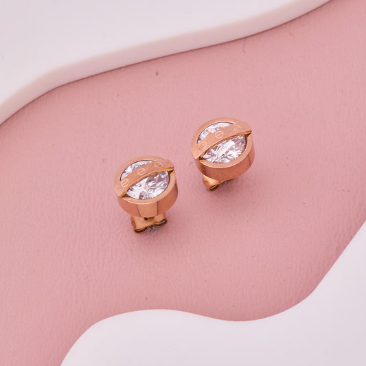 Crystal Round Rose Gold Stud Earrings