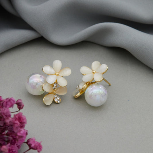 Floral Diamond & Pearl Earrings Intricate Indoor Elegance