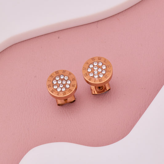 Roman Numeral Crystal Cluster Stud Earrings