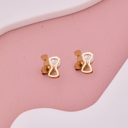 Gold Bow Tie Crystal Stud Earrings