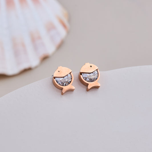 Crystal Fish Stud Earrings