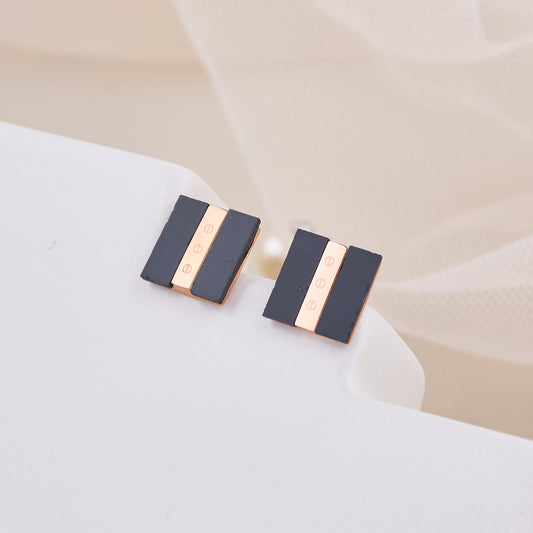 Black and Rose Gold Square Studs