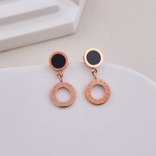 Black Enamel Circle Drop Earrings