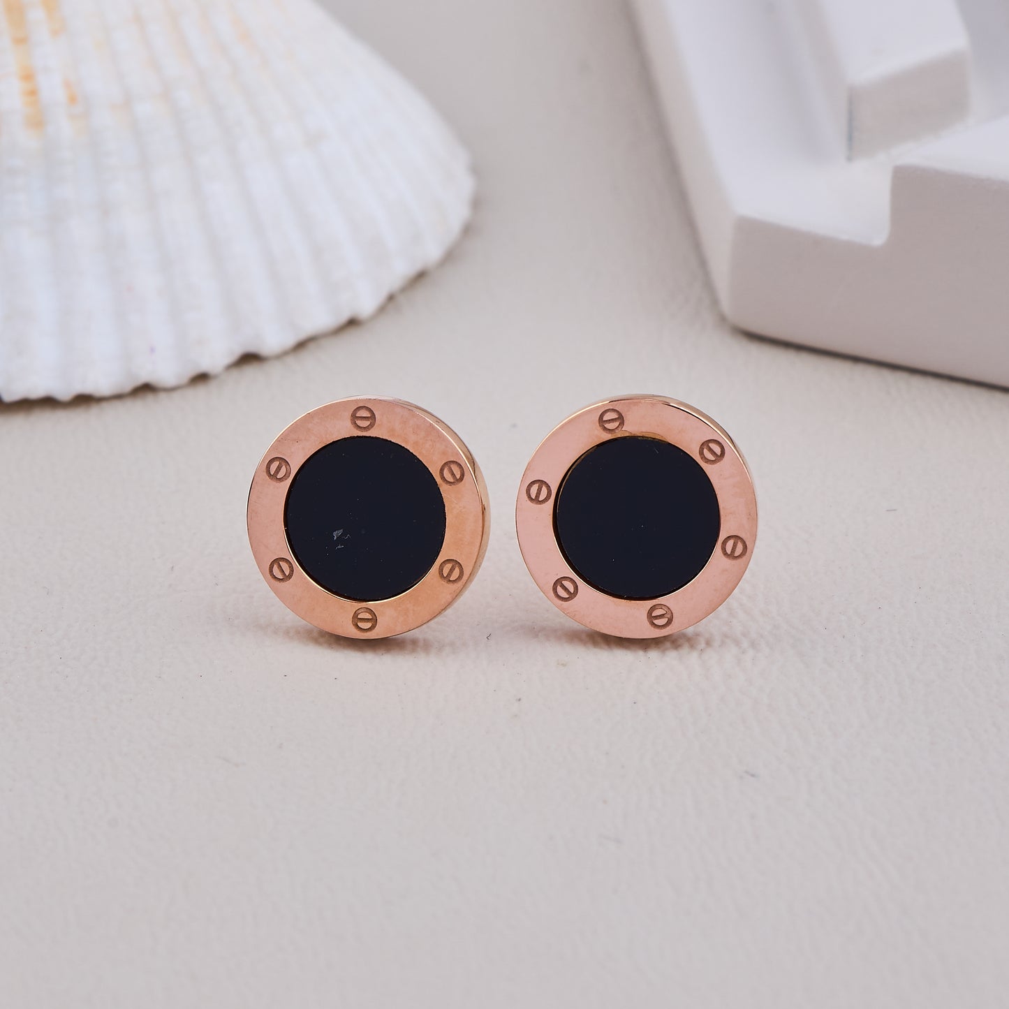 Black Enamel Circle Studs
