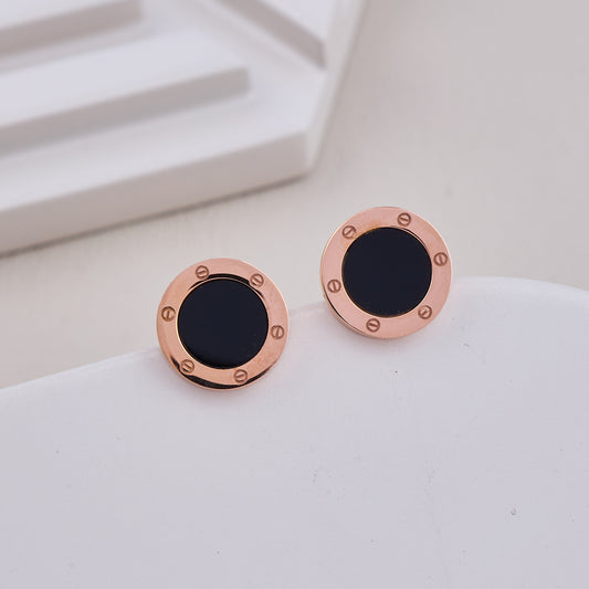 Black Enamel Circle Studs