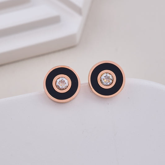 Black Enamel Crystal Studs