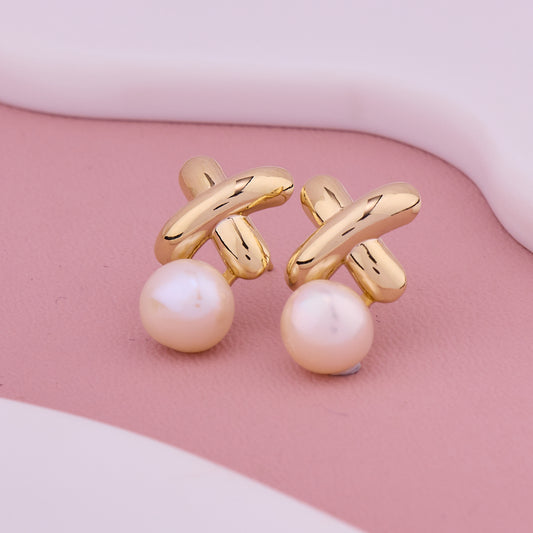 Golden Cross Pearl Studs