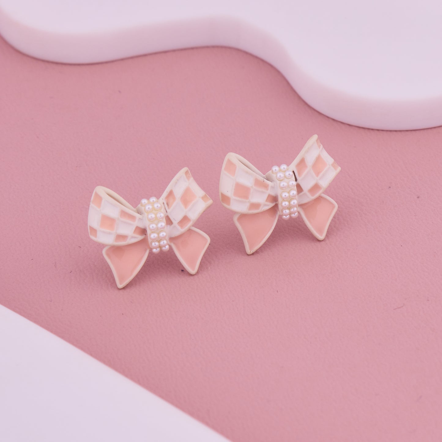 Pink Pearl Bow Earrings