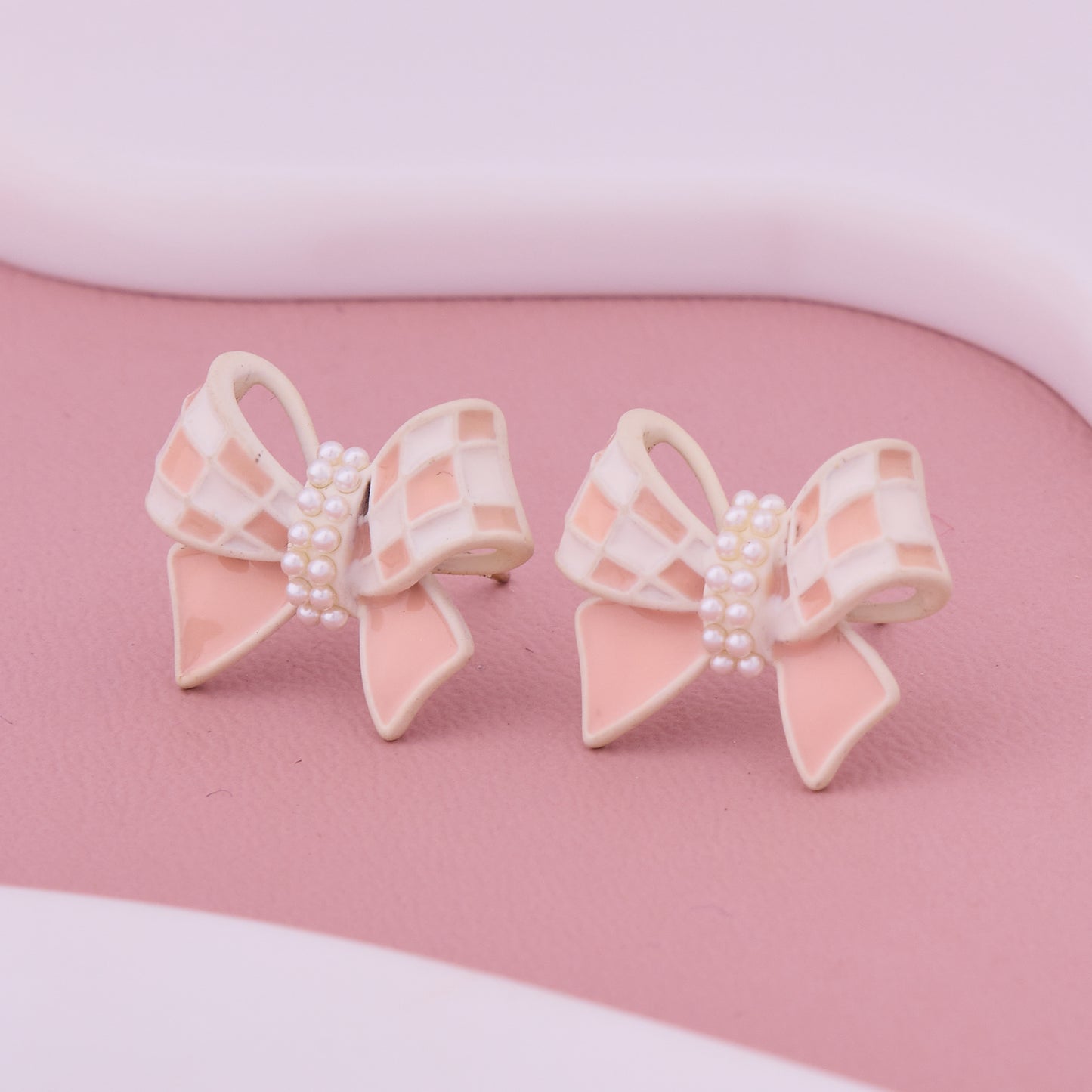 Pink Pearl Bow Earrings