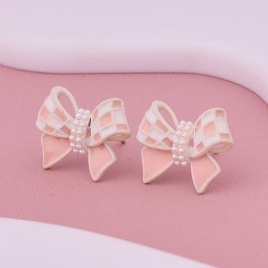 Pink Pearl Bow Earrings