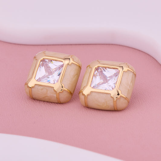 Golden Cushion Cut Stud Earrings