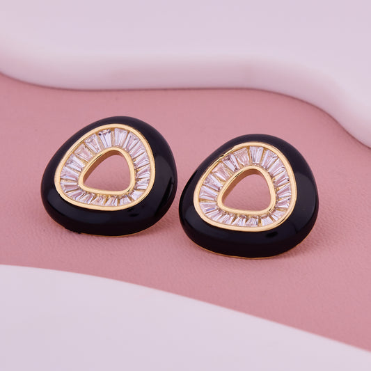 Black and Gold Triangle Stud Earrings
