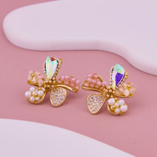 Colorful Crystal Floral Stud Earrings