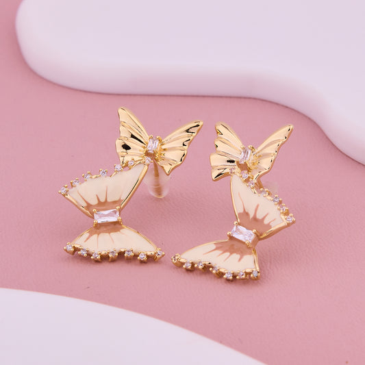 Elegant Double Butterfly Crystal Drop Earrings