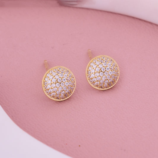 Golden Round Crystal Pavé Stud Earrings