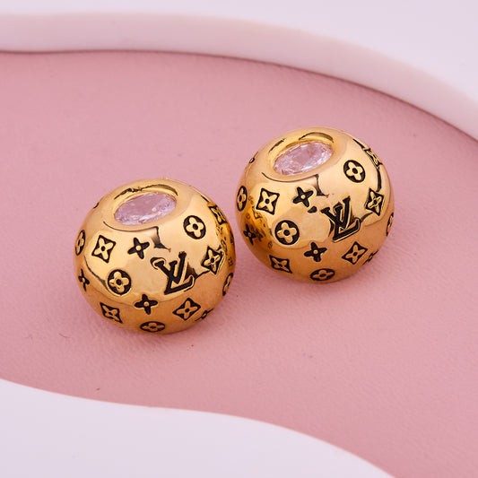 Golden Dome Designer Stud Earrings with Crystal Top