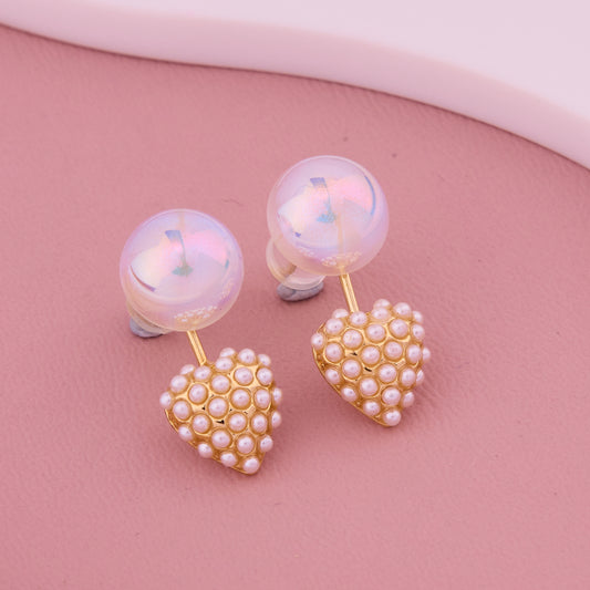 Iridescent Bubble & Pearl Heart Drop Earrings