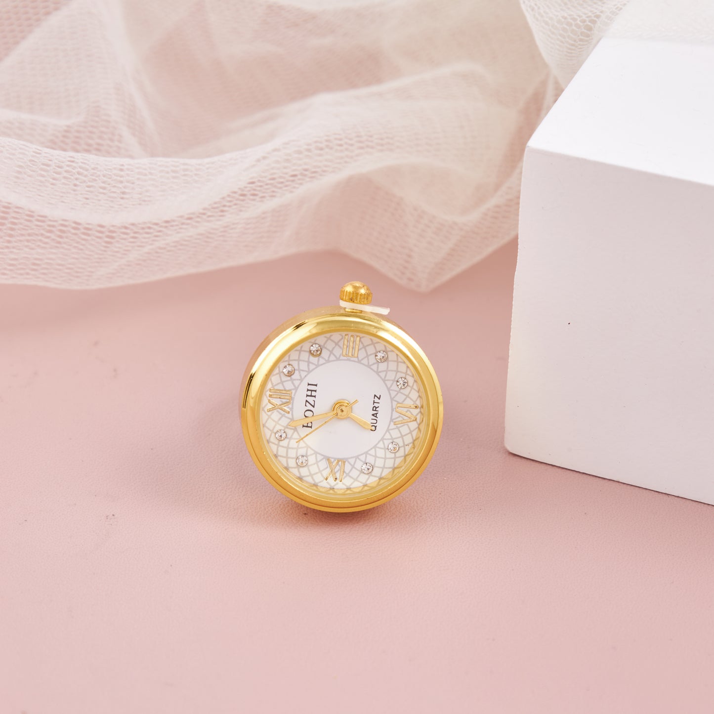 Elegant Gold-Plated Round Dial Ring Watch for Women