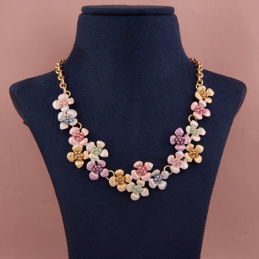 Floral Necklace with Veil, Beads Multicolor
