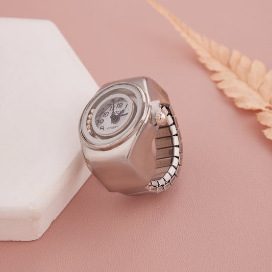 Classic Silver Tone Analog Ring Watch for Women GC Premium Jewellery