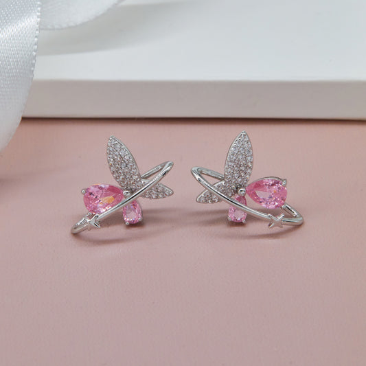 Pink Stone Earrings Floral Charm with Bling Elegance