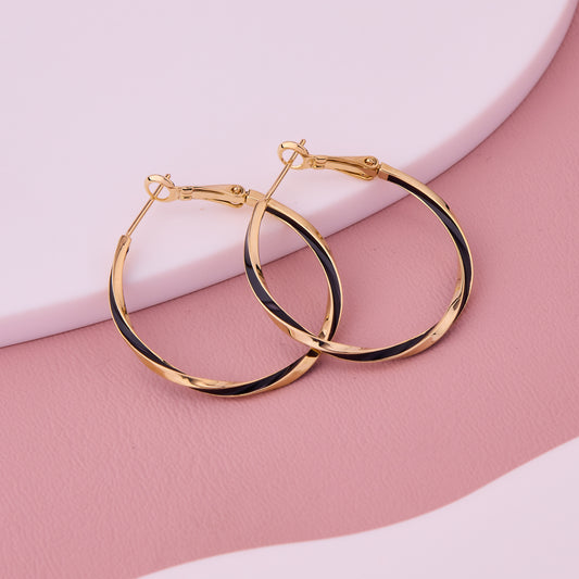 Black Enamel Gold Hoop Earrings
