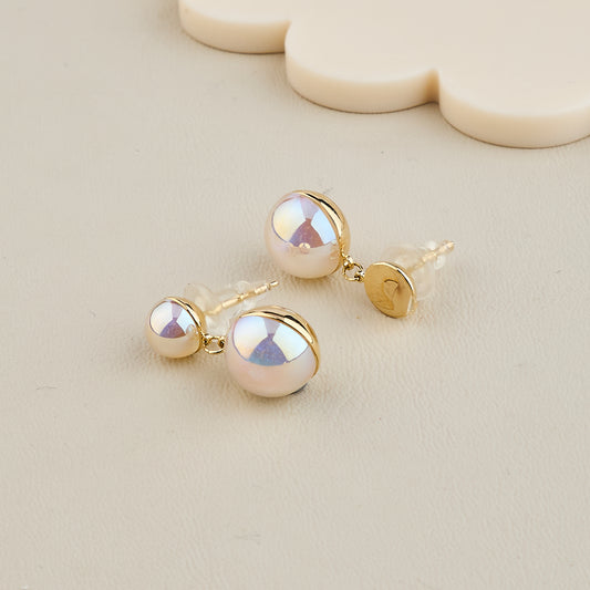 Iridescent Double Pearl Drop Earrings