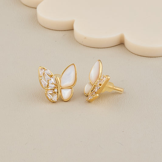 Golden Butterfly Mother of Pearl Stud Earrings