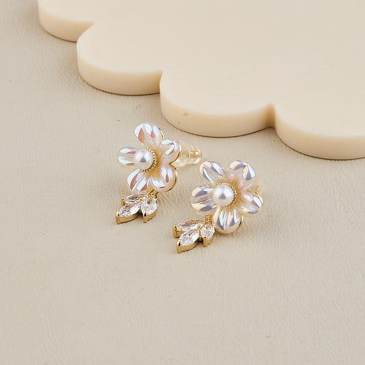 Iridescent Floral Pearl Drop Earrings