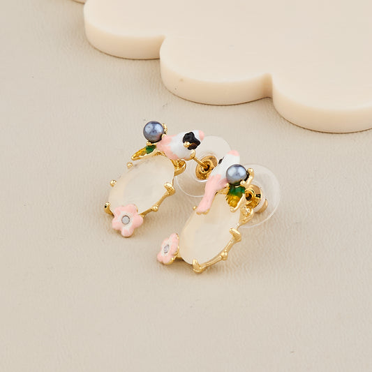 Blush Bird & Blossom White Stone Earrings