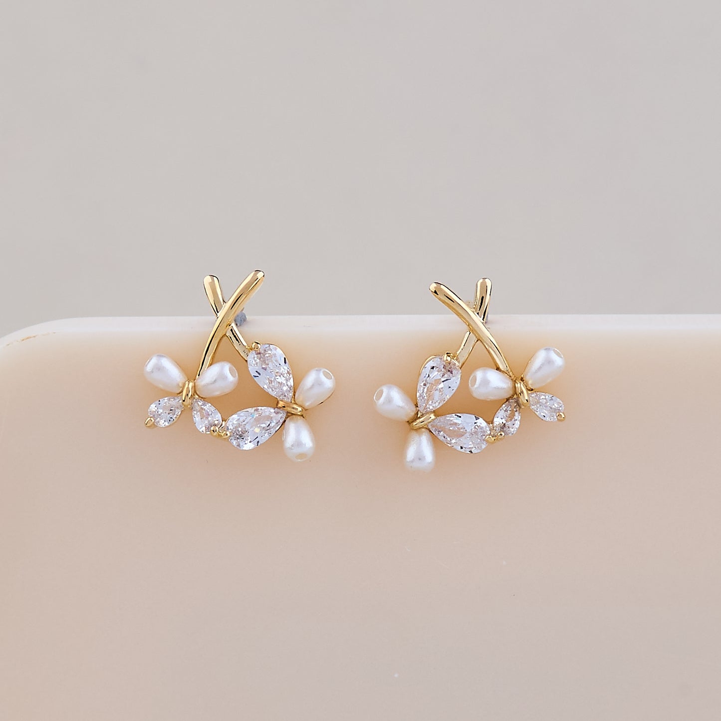Crystal Petal Vine Pearl Earrings