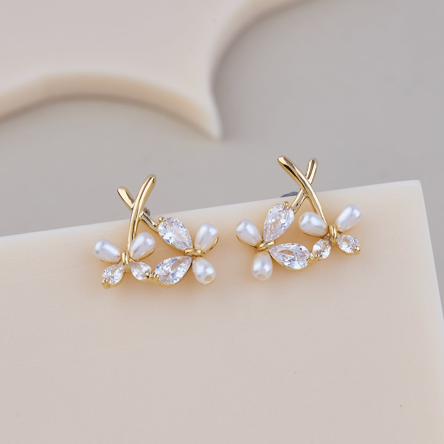 Crystal Petal Vine Pearl Earrings