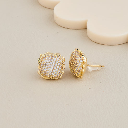 Gold Square Cluster Stud Earrings