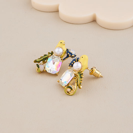 Crystal Garden Bird Earrings