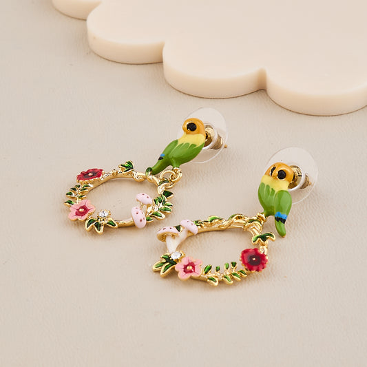 Tropical Parrot Garden Hoop Earrings