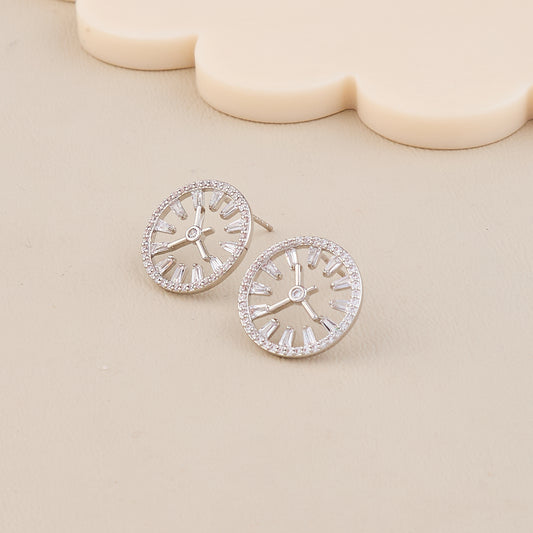 Silver Crystal Watch-Inspired Stud Earrings
