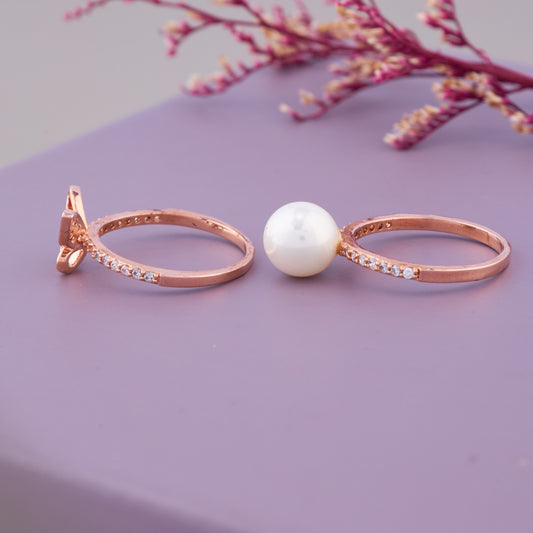 Butterfly & Pearl Ring Set
