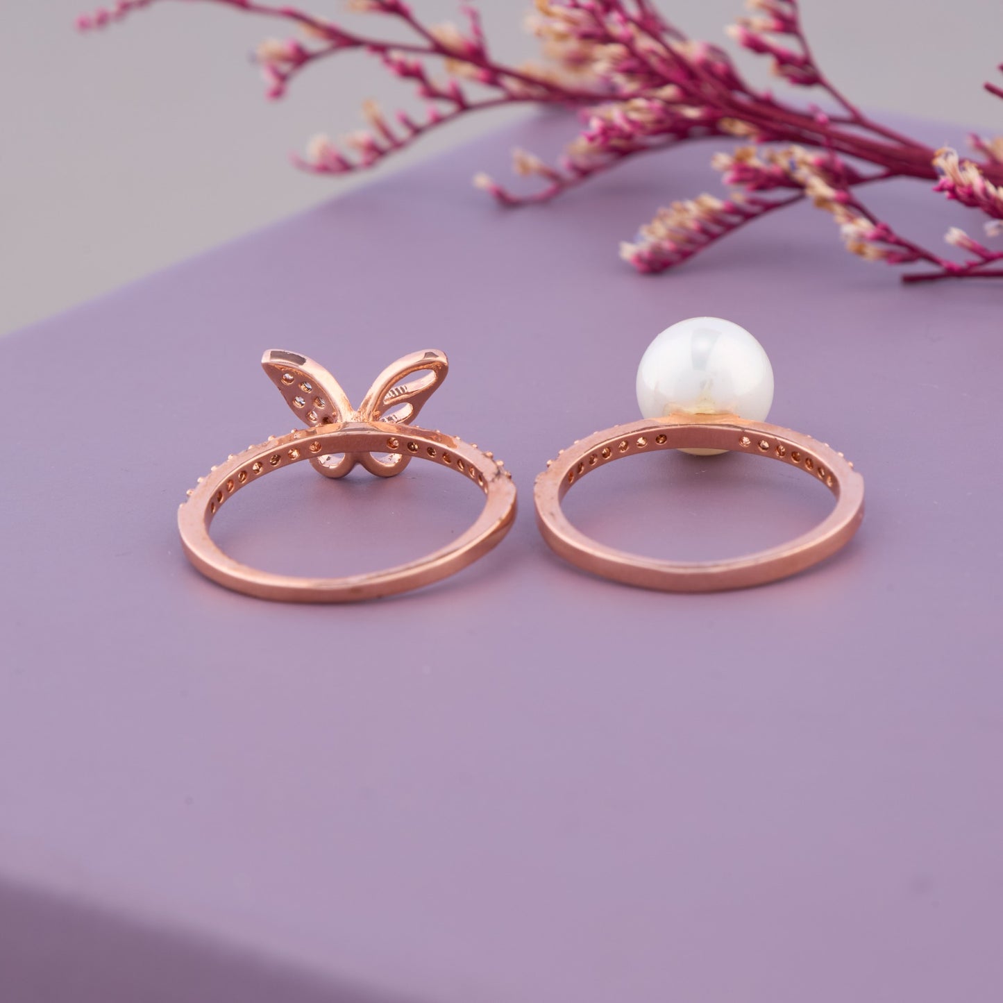Butterfly & Pearl Ring Set
