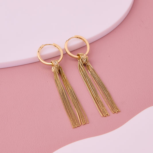 Gold Hoop Earrings with Tassel Chains