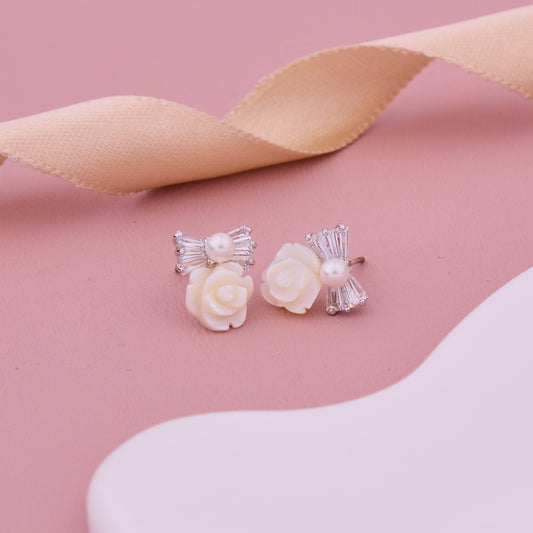 White Rose Pearl Earrings