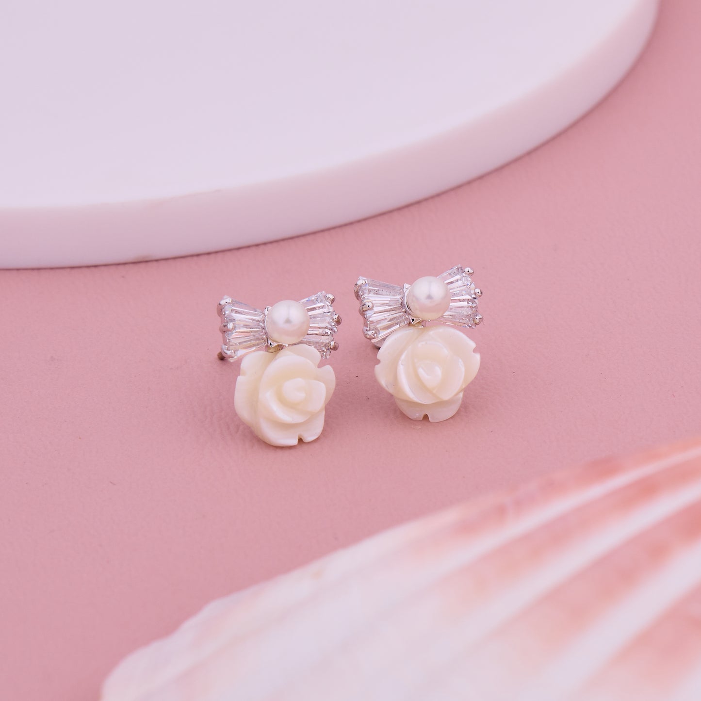 White Rose Pearl Earrings