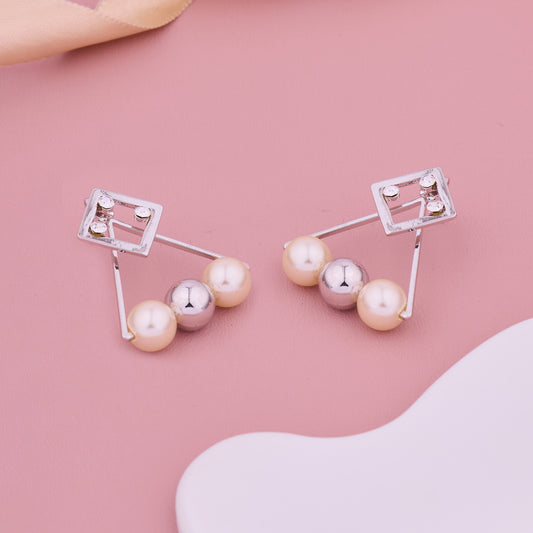 Geometric Pearl Stud Earrings